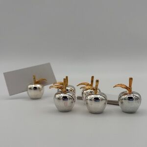 Elegant Silver and Gold Toned Apple Shaped Place Card Holders Set of 6
